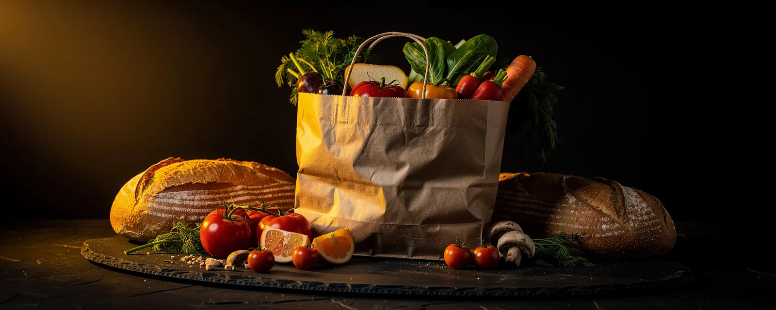 Élelmiszer és szupermarket kategória — noir csendélet illusztráció